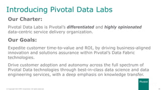 28© Copyright 2014 EMC Corporation. All rights reserved.
Introducing Pivotal Data Labs
Our Charter:
Pivotal Data Labs is P...