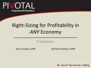 Right-Sizing for Profitability in
        ANY Economy
                      Presenters:
 Shari Cooper, CHRP           Michelle Arthurs, CHRP
 