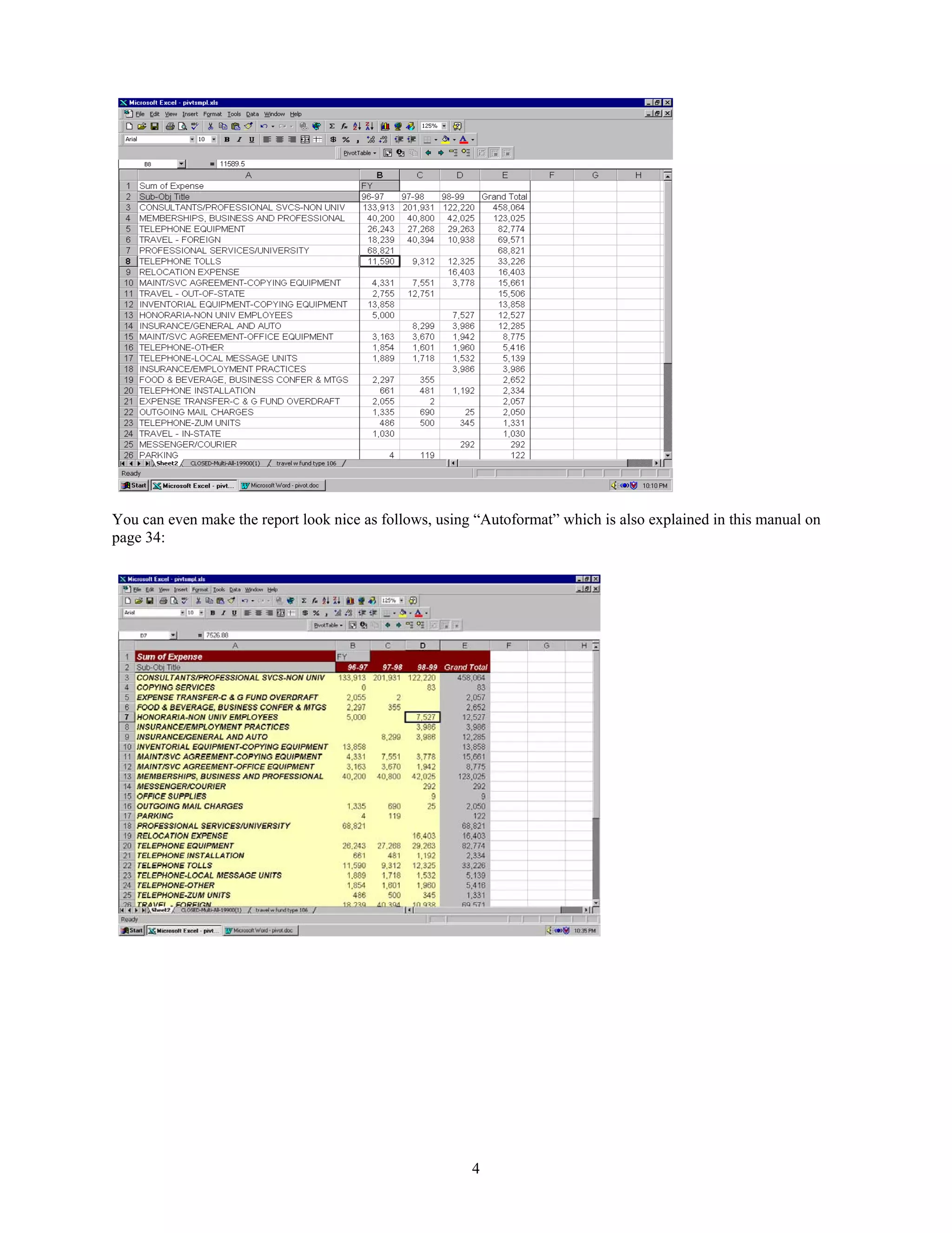 You can even make the report look nice as follows, using “Autoformat” which is also explained in this manual on
page 34:

4

 