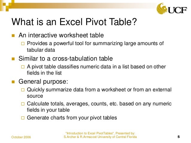 pivot table presentation
