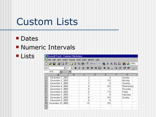 Custom Lists Dates Numeric Intervals Lists 