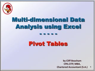 1
Multi-dimensional Data
Analysis using Excel
- - - - -
Pivot Tables
 