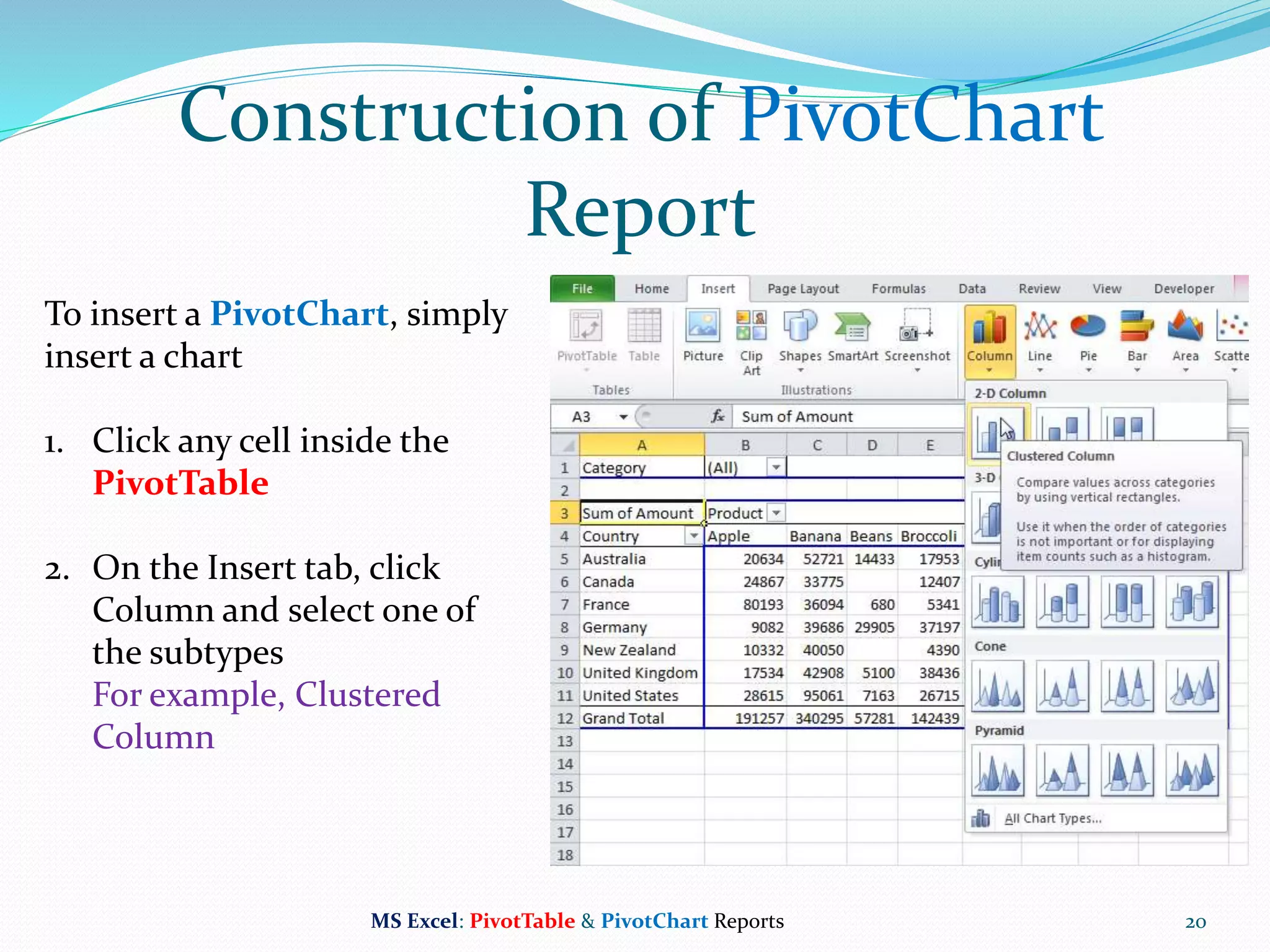 MS Excel Pivot Table Reports & Charts | PPTX