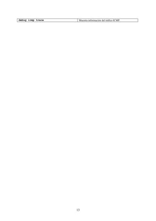 debug icmp trace    Muestra información del tráfico ICMP.




                   13
 