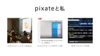pixateと私
社内でのハンズオン勉強会 pixateモックの制作・公開 技 術ブログへの寄稿
 