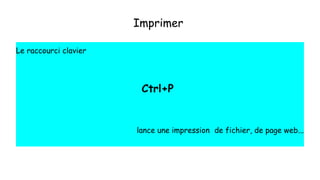 Imprimer
Le raccourci clavier
Ctrl+P
lance une impression de fichier, de page web...
 