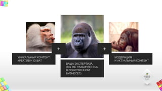 УНИКАЛЬНЫЙ КОНТЕНТ:
КРЕАТИВ И ОХВАТ
МОДЕРАЦИЯ
И АКТУАЛЬНЫЙ КОНТЕНТ
ВАША ЭКСПЕРТИЗА.
(ВЫ ЖЕ РАЗБИРАЕТЕСЬ
В СОБСТВЕННОМ
БИЗНЕСЕ?)
+ +
 