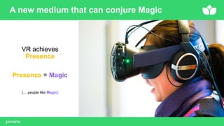 VR achieves
Presence
Presence = Magic
(… people like Magic)
A new medium that can conjure Magic
 