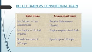 BULLET TRAIN VS CONVNTIONAL TRAIN
 