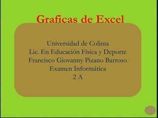Graficas de Excel
      Universidad de Colima
Lic. En Educación Física y Deporte
Francisco Giovanny Pizano Barroso
       Examen Informática
               2A
 