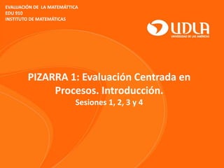 EVALUACIÓN DE LA MATEMÁTTICA
EDU 910
INSTITUTO DE MATEMÁTICAS
PIZARRA 1: Evaluación Centrada en
Procesos. Introducción.
Sesiones 1, 2, 3 y 4
 