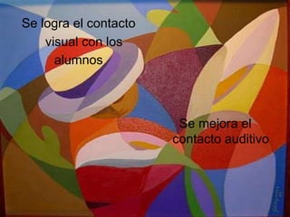 Se logra el contacto
visual con los
alumnos
Se mejora el
contacto auditivo
 
