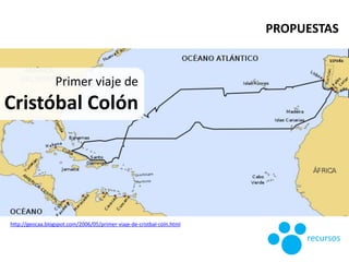 http://geocaa.blogspot.com/2006/05/primer-viaje-de-cristbal-coln.html
PROPUESTAS
Primer viaje de
Cristóbal Colón
recursos
 