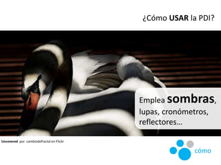 Uncovered por cambiodefractal en Flickr
¿Cómo USAR la PDI?
cómo
Emplea sombras,
lupas, cronómetros,
reflectores…
 