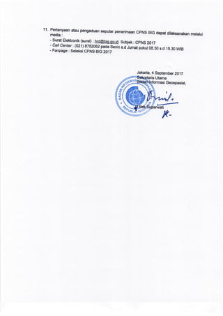 Pengumuman Seleksi CPNS Badan Informasi Geospasial (BIG) TA. 2017 | PDF