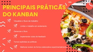 PRINCIPAIS PRÁTICAS
DO KANBAN
Visualize o fluxo de trabalho
Limitar o trabalho em andamento
Gerenciar o fluxo
Implementar ciclos de feedback
Tornar explícitas as políticas
Melhorar evoluir de forma colaborativa experimentalmente
 