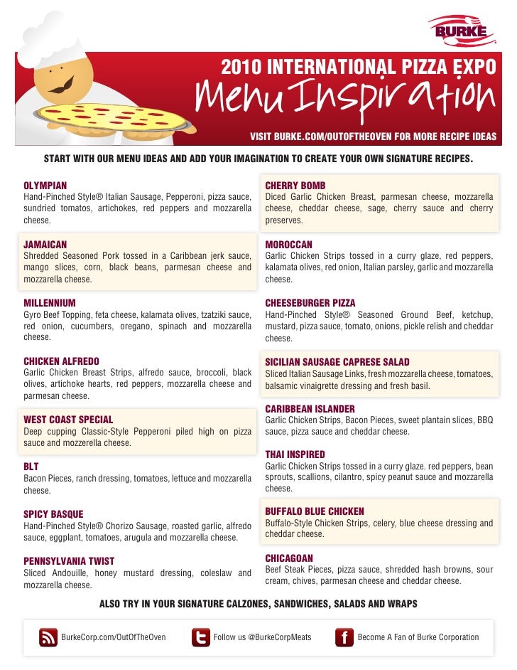 Burke Corporation 2010 International Pizza Expo Menu Ideas