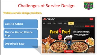 Challenges of Service Design
Website service design problems:
Calls-to-Action
They’ve Got an IPhone
App
Ordering is Easy
 