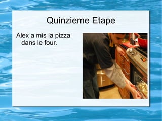 Quinzieme Etape Alex a mis la pizza dans le four. 
