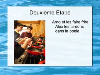 Deuxieme Etape Arno et les faire frire Alex les lardons dans la poele. 