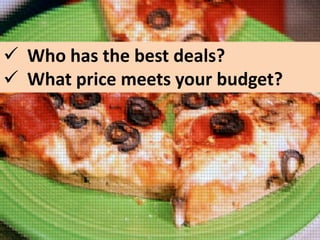  Who has the best deals?
 What price meets your budget?

 