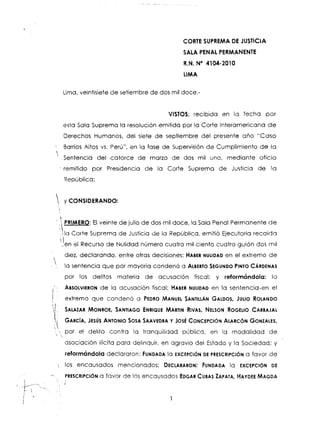 Ejecutoria Suprema que declara nula la cuestionada resolución en el caso Barrios Altos