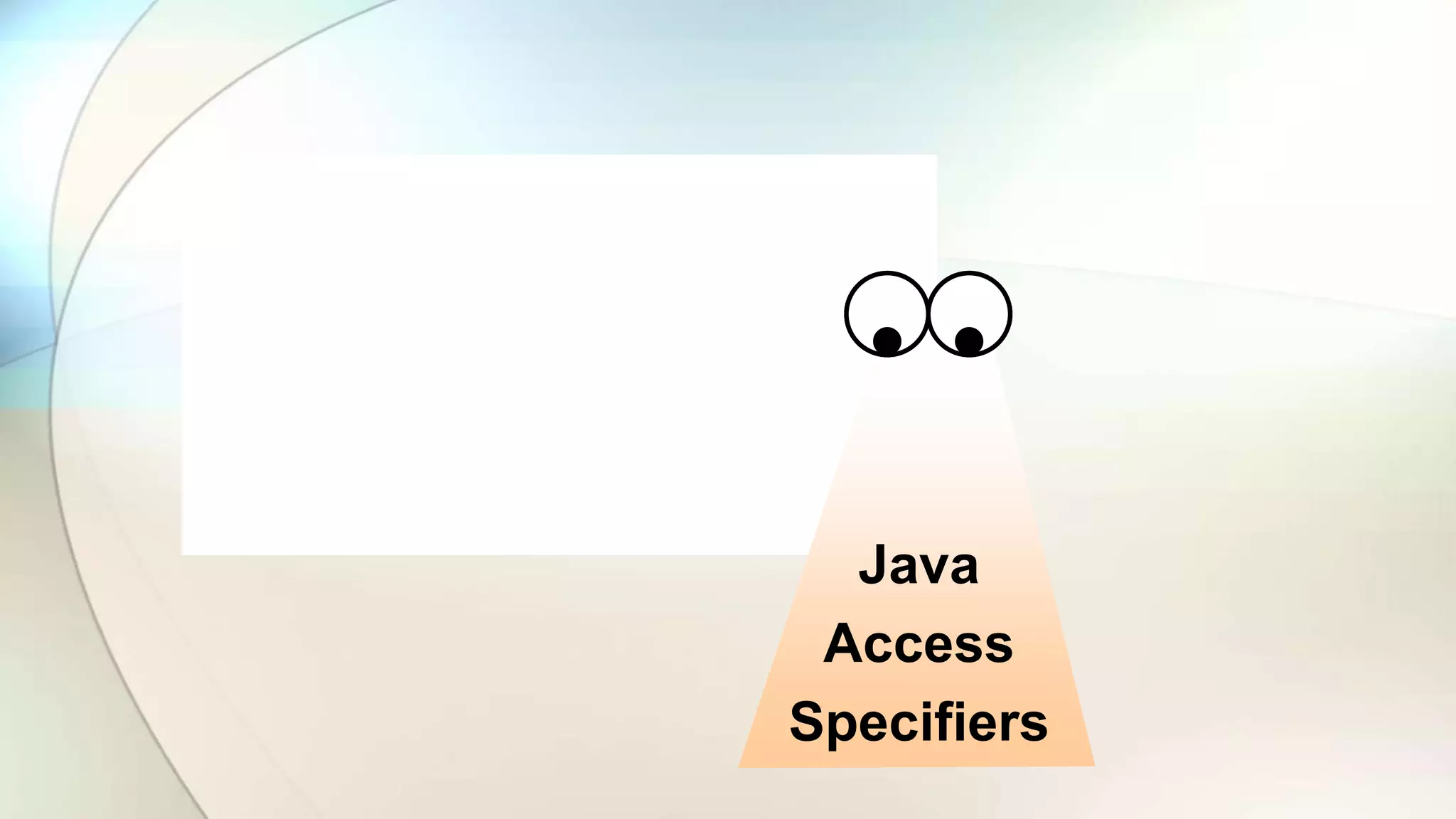 Using
package,
import, and
CLASSPATH
Java
Access
Specifiers
 