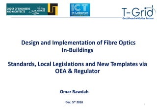 Get Ahead with the Future
1
Omar Rawdah
Dec. 5th 2018
Design and Implementation of Fibre Optics
In-Buildings
Standards, Local Legislations and New Templates via
OEA & Regulator
 