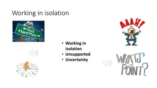 Working in isolation
• Working in
isolation
• Unsupported
• Uncertainty
 