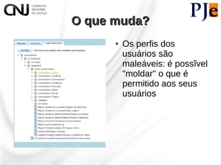 O que muda?
      ●   Os perfis dos
          usuários são
          maleáveis: é possĩvel
          "moldar" o que é
          permitido aos seus
          usuários
 