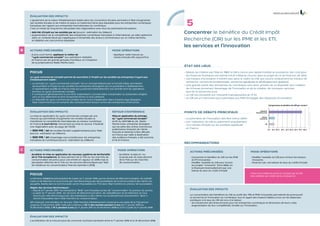 Évaluation des impacts
    L’ajustement de la notion d’établissement stable dans les conventions fiscales permettra à l’Etat d’augmenter
    ses recettes fiscales et de mettre en place un traitement fiscal plus équitable pour les entreprises numériques
    françaises par rapport aux entreprises internationales du numérique.
    C’est un travail de long terme nécessitant des négociations avec tous les partenaires Européens.
                                                                                                                                     5
    + 500 M€ d’impôt sur les sociétés par an (source : estimation du CNNum)
      ugmentation de la compétitivité des entreprises numériques françaises à l’international, car elles opéreront
      A
                                                                                                                                    Concentrer le bénéfice du Crédit Impôt
      dans un contexte fiscal qui s’appliquera à l’ensemble des acteurs commerciaux sur un même territoire,
      et rétablira une concurrence équitable.                                                                                       Recherche (CIR) sur les PME et les ETI,
                                                                                                                                    les services et l’innovation
B   actions préconisées                                                                Mode opératoire
    •  plus court terme, appliquer la notion de
      A                                                                                •  ppliquer cette mesure au
                                                                                         A
      “ cycle commercial complet ” aux opérations réalisées                              niveau français dès aujourd’hui.
      en France par les grands groupes mondiaux, en s’inspirant
      de la jurisprudence Radio Monte Carlo.
                                                                                                                                    État des lieux
    FOCUS                                                                                                                           • Depuis sa création par l’Etat en 1983, le CIR a connu une rapide montée en puissance. Son coût pour
                                                                                                                                      les Finances Publiques est estimé à 5,27 milliards d’euros dans le projet de loi de finances de 2012.
    Le cycle commercial complet permet de soumettre à l’impôt sur les sociétés les entreprises n’ayant pas
    d’établissement stable :                                                                                                        •  es travaux d’innovation n’entrent pas dans le cadre du CIR, qui couvre uniquement les travaux de
                                                                                                                                      L
                                                                                                                                      recherche : recherche fondamentale, recherche appliquée et développement appliqué.
    •  e principe du “ cycle commercial complet ” est un concept élaboré par le Conseil d’Etat, permettant
      L
      de soumettre à l’impôt sur les sociétés les entreprises étrangères qui ne possèdent ni établissement,                         •  ne grande partie des entreprises du numérique sont donc privées de ce dispositif, leur création
                                                                                                                                      U
      ni représentant qualifié en France mais qui y exercent habituellement une activité dont les opérations                          de richesse provenant davantage de l’innovation et de la création de nouveaux services
      forment un cycle commercial complet.                                                                                            que de la recherche pure.
    • l correspond généralement à une série d’opérations commerciales, industrielles ou artisanales dirigées
      I                                                                                                                             •  e CIR est concentré sur l’industrie manufacturière (à 73 %).
                                                                                                                                      L
      vers un but déterminé et dont l’ensemble forme un tout cohérent.                                                              •  e CIR est un instrument pour permettre aux PME d’engager des dépenses d’innovation.
                                                                                                                                      L
    •  e dispositif de cycle commercial complet est en cours d’application dans d’autres pays (Espagne,
      L
      Italie notamment) qui ont entamé des redressements fiscaux contre des entreprises américaines.
                                                                                                                                                                                                                    Comparaison du bénéfice du CIR par secteur




                                                                                                                                                                                                                                                                  Source : MESR (2011) Rapport au Parlement
                                                                                                                                                                                                       Industrie
    Évaluation des impacts                                                             Retour d’expérience                          Points de débats principaux                                    manufacturière




                                                                                                                                                                                                                                                                  sur le crédit impôt recherche 2010
    La mise en application du cycle commercial complet est une                         Mise en application du principe                                                                                    Autres
    mesure qui permettrait d’augmenter les recettes fiscales et                        du “ cycle commercial complet ”              •  e périmètre de l’innovation doit être mieux défini.
                                                                                                                                      L                                                                industries
    d’améliorer la compétitivité internationale du secteur numérique                   Arrêt du 13/07/68 du CE : Radio              •  ier l’obtention du CIR au paiement/ acquittement
                                                                                                                                      L
    en France à court-terme. Concernant sa mise en œuvre, il faudrait                  Monte-Carlo, entreprise étrangère              d’un niveau d’Impôt sur les sociétés significatif                       TIC
    une négociation avec les pays de l’OCDE.                                           qui recueille des ordres d’annonces
                                                                                       publicitaires émanant de clients               en France.                                                                    0 % 10 % 20 % 30 % 40 % 50 % 60 % 70 % 80 %
    + 500 M€ / an de recettes fiscales supplémentaires pour l’Etat                     français et destinés à être diffusés
    (source : estimation du CNNum).
                                                                                       en France par radio à destination
    + 500 M€ / an d’avantage concurrentiel pour les entreprises                        des auditeurs français, a été soumise
    françaises du numérique (source : estimation du CNNum).                            à l’IS en France.
                                                                                                                                    recommandations

C   actions préconisées                                                                      Mode opératoire                            actions préconisées                                   Mode opératoire
    •  ccélérer la mise en application du nouveau système de territorialité
      A                                                                                      •  ccélérer la date et / ou
                                                                                               A
      de la TVA européenne, (le basculement de la TVA sur les marchés de                       la quote part du basculement             •  oncentrer le bénéfice du CIR sur les PME
                                                                                                                                          C                                                   •  odifier l’assiette du CIR pour inclure les travaux
                                                                                                                                                                                                M
      consommation est prévu pour une entrée en vigueur en 2015 mais la                        de la TVA sur les marchés                  et ETI innovantes.                                    innovants.
      perception effective de la TVA sur les services électroniques par l’Etat                 de consommation.                         •  odifier l’assiette du CIR pour inclure
                                                                                                                                          M                                                   •  inancer par une baisse du taux du crédit d’impôt.
                                                                                                                                                                                                F
      de résidence du consommateur final est reportée à 2019).                                                                            les projets “ innovants ” (hors RD), en
                                                                                                                                          le finançant éventuellement par une
                                                                                                                                          baisse du taux du crédit d’impôt.
    FOCUS                                                                                                                                                                                     Il faut une meilleure prise en compte par le CIR
                                                                                                                                                                                              des activités qui créent de la croissance !
    La Directive 2008/8/CE prévoit (article 5), à partir du 1er janvier 2015, que les services de télécommunication, de radiodif-
    fusion et de télévision et ceux fournis par voie électronique par des prestataires de la Communauté à des clients non
    assujettis, établis dans la Communauté, seront imposables à la TVA dans l’Etat membre du preneur de la prestation.
    Règles des services électroniques :
     • Depuis le 1er janvier 2010 : les transactions “ BtoB ” sont imposées au lieu de “consommation” du preneur du service
                                                                                                                                       Évaluation des impacts
     •  partir du 1er janvier 2015 : les services de télécommunication, de radiodiffusion et de télévision et ceux
       A
       fournis par voie électronique par des prestataires à des clients non professionnels (transactions “ BtoC ”)                      La concentration des bénéfices du CIR au profit des TPE et PME innovantes permettrait de promouvoir
       seront imposables dans l’Etat membre du consommateur.                                                                            la recherche et l’innovation du numérique, tout en ayant des impacts faibles à nuls sur les dépenses
                                                                                                                                        publiques si le taux du CIR est revu à la baisse :
    Afin d’assurer une transition en douceur, l’État membre d’établissement conservera une partie de la TVA perçue                      •  ccroissement des financements pour les entreprises numériques et diminution de leurs coûts.
                                                                                                                                          A
    jusqu’au 31 décembre 2018. Cette part s’élèvera à 30 % des recettes pendant 2 ans (du 1er janvier 2015 au                           •  ugmentation de leur compétitivité, fondée sur l’innovation.
                                                                                                                                          A
    31 décembre 2016), à 15 % pendant 2 ans (du 1er janvier 2017 au 31 décembre 2018) et à 0 % à partir du 1er janvier 2019.


    Évaluation des impacts
    L’accélération de la mesure pourrait concerner la phase transitoire entre le 1er janvier 2015 et le 31 décembre 2018.
 