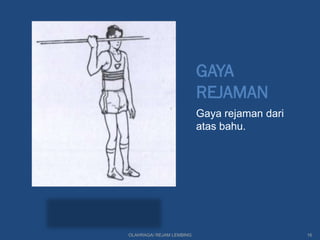 GAYA
                          REJAMAN
                          Gaya rejaman dari
                          atas bahu.




OLAHRAGA/ REJAM LEMBING                       16
 