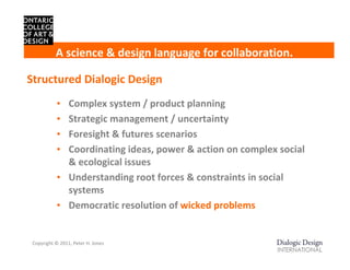 A science & design language for collaboration.

Structured Dialogic Design
           • Complex system / product planning
...