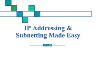 IP Addressing & 
Subnetting Made Easy 
 