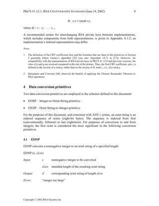 Rsa Rethar Pkcs#1 V2.1 (Cryptography Standard) Included #2,#4 | PDF