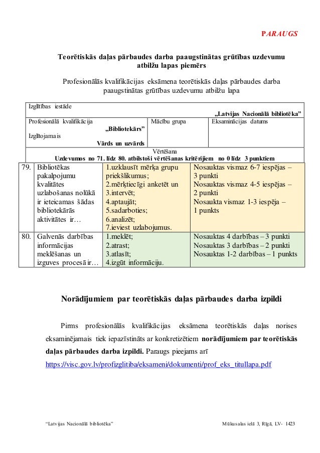 Informativs Materials Profesionalas Kvalifikacijas Eksamens Bibliote
