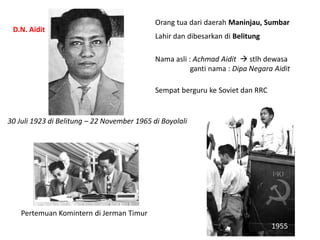 Organisasi bentukan PKI
GERWANI
(GERakan WANita Indonesia)
1954
Lembaga Kesenian Rakyat
17 Ags 1950
Barisan Tani Indonesia...