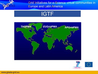 Grid Initiatives for e-Science virtual communities in
                         Europe and Latin America

                                   IGTF

                     TAGPMA         EUGridPMA        APGridPMA




www.gisela-grid.eu
 