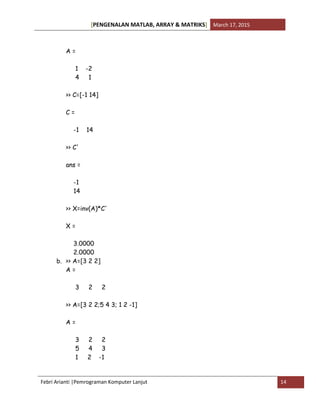 PENGENALAN MATLAB, ARRAY DAN MATRIKS | PDF