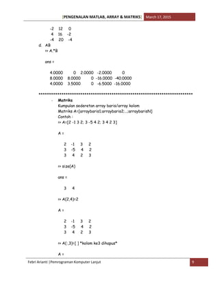 PENGENALAN MATLAB, ARRAY DAN MATRIKS | PDF