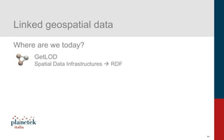 7
Linked geospatial data
Where are we today?
GetLOD
Spatial Data Infrastructures  RDF
 