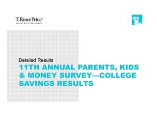 11TH ANNUAL PARENTS, KIDS
& MONEY SURVEY—COLLEGE
SAVINGS RESULTS
Detailed Results
 