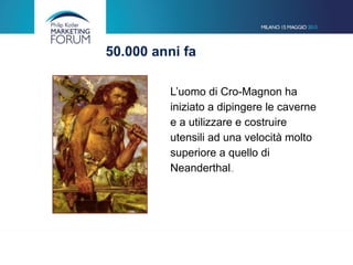50.000 anni fa
L’uomo di Cro-Magnon ha
iniziato a dipingere le caverne
e a utilizzare e costruire
utensili ad una velocità molto
superiore a quello di
Neanderthal..
 