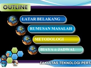 LATAR BELAKANG 
RUMUSAN MASALAH 
METODOLOGI 
BIAYA & JADWAL 
FAKULTAS TEKNOLOGI PERTANIAN 
 