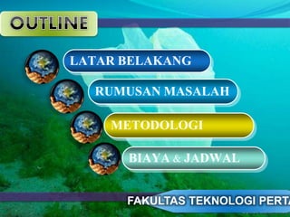 LATAR BELAKANG 
RUMUSAN MASALAH 
METODOLOGI 
BIAYA & JADWAL 
FAKULTAS TEKNOLOGI PERTANIAN 
 