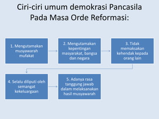 Ciri utama demokrasi pada masa reformasi adalah ….