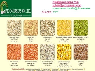 info@pkoverseas.com
       suhail@pkoverseas.com
       sureshmanchanda@pkoverseas
PULSES .com
 