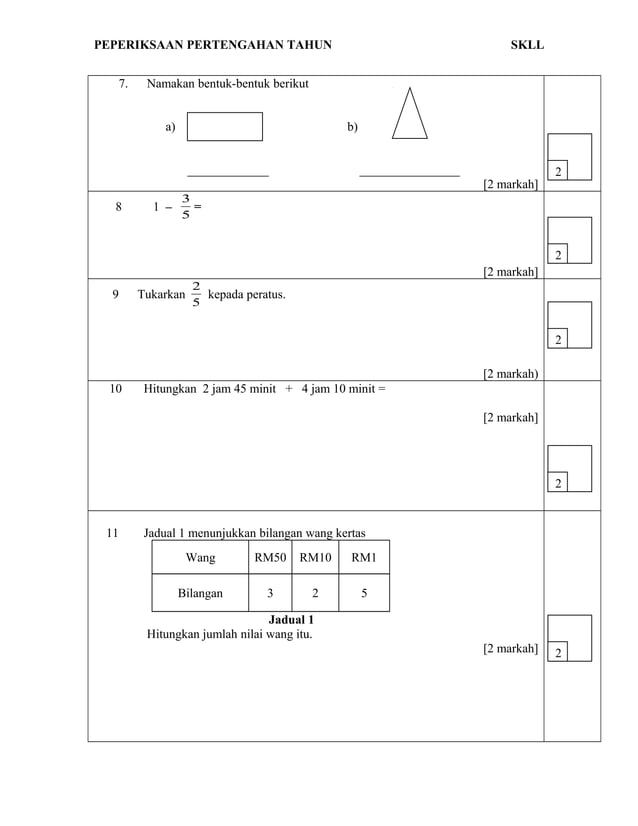 MATEMATIK KERTAS 2 TAHUN 5