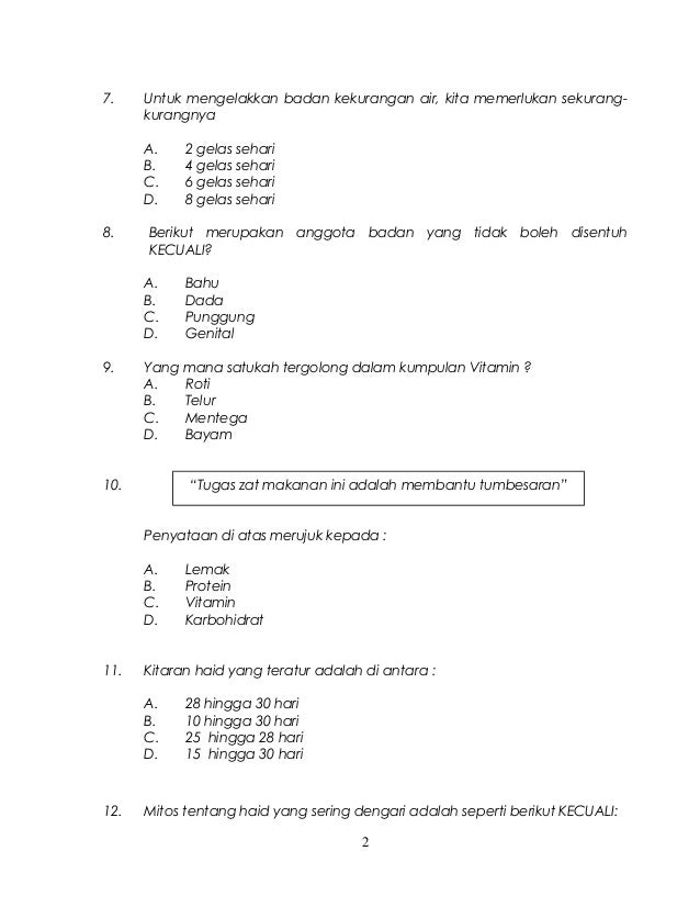 Soalan Pendidikan Kesihatan Tahun 4 2018