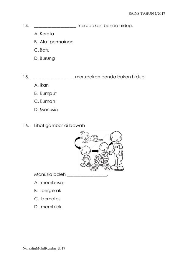 Sains Tahun 1 Pksr 1 Kertas 1 2017